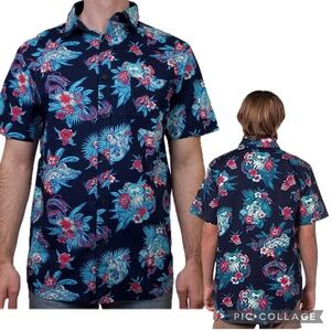 Star Wars Hawaiian Button Down Shirt Navy Floral Print Short Sleeve Size M